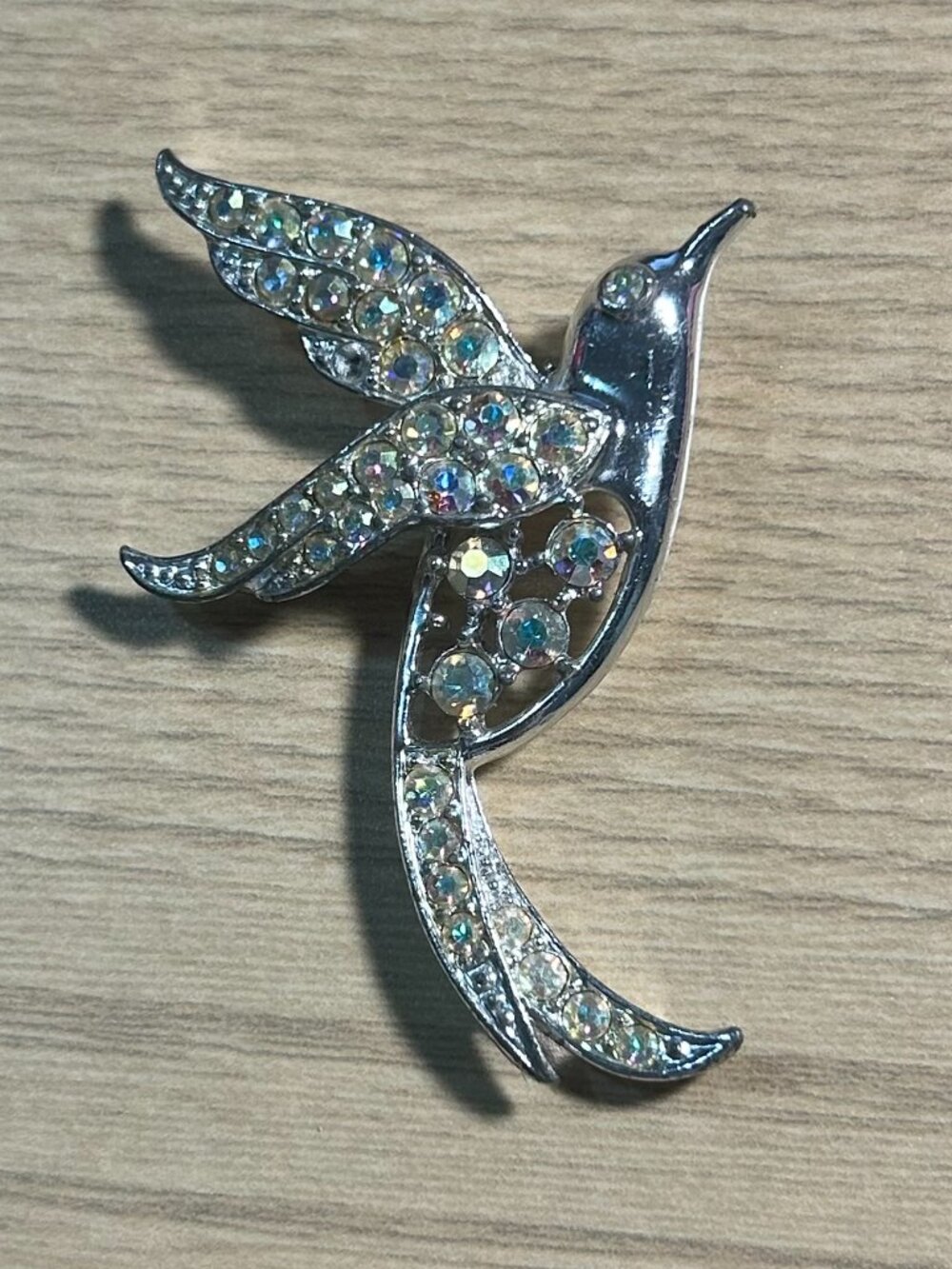 Vintage Sarah Coventry Bird of Paradise Brooch Pin Silver Tone AB Rhinestone